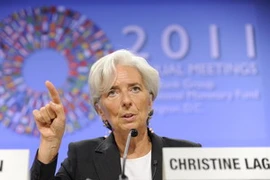 Tổng Giám đốc IMF Christine Lagarde trong cuộc họp với WB tại Washington. (Ảnh: THX/TTXVN)