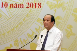 Bộ trưởng, Chủ nhiệm Văn phòng Chính phủ Mai Tiến Dũng phát biểu tại họp báo. (Ảnh: Nguyễn Dân/TTXVN)