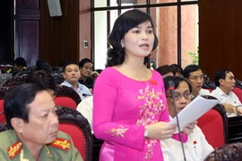 Đại biểu Quốc hội thành phố Cần Thơ Trần Hồng Thắm phát biểu ý kiến. (Ảnh: Nguyễn Dân/TTXVN)