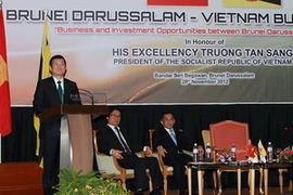 Chủ tịch nước Trương Tấn Sang tới dự và phát biểu tại Diễn đàn Doanh nghiệp Việt Nam-Brunei. (Ảnh: Nguyễn Khang/TTXVN)