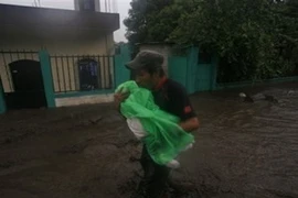 Một người dân ở Guatemala tránh bão. (Ảnh: AP).