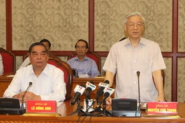 Tổng Bí thư Nguyễn Phú Trọng phát biểu tại buổi làm việc. (Ảnh: Trí Dũng/TTXVN)