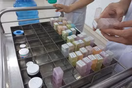 Nhân viên y tế làm công tác cấp phát thuốc cho bệnh nhân. (Ảnh: PV/Vietnam+)