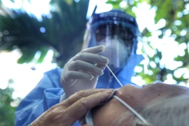 Nhân viên y tế lấy mẫu cho người dân. (Ảnh: TTXVN/Vietnam+)