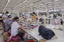 Công nhân làm việc tại Khu Công nghiệp Hòa Bình, thành phố Kon Tum. (Ảnh: Dư Toán/TTXVN)