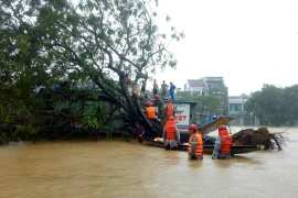 Lực lượng chức năng giải cứu người dân bị mắc kẹt. 