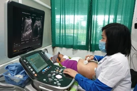 Bác sỹ thuộc dự án bác sỹ trẻ tình nguyện siêu âm cho người dân tại một huyện vùng cao. (Ảnh: T.G/Vietnam+)