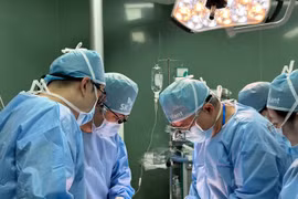 Đội ngũ y bác sĩ tham gia chương trình Phẫu thuật nụ cười miễn phí cho trẻ em Việt Nam dị tật hàm mặt tại Quảng Trị. (Ảnh: PV/Vietnam+)
