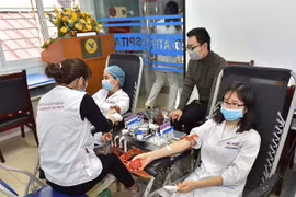 Cán bộ y tế tham gia hiến máu nhân đạo. (Ảnh: PV/Vietnam+)