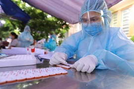 Nhân viên y tế làm công tác lấy mẫu, xét nghiệm. (Ảnh: TTXVN/Vietnam+)