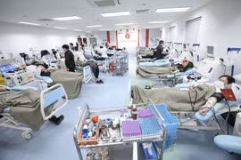 Khu vực hiến tiểu cầu tại Viện Huyết học-Truyền máu Trung ương. (Ảnh: Minh Quyết/TTXVN)