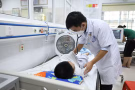 Bác sỹ theo dõi sức khỏe cho một bệnh nhi. (Ảnh: PV/Vietnam+)