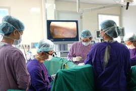 Các bác sỹ thực hiện ca phẫu thuật cho bệnh nhân. (Ảnh: PV/Vietnam+)
