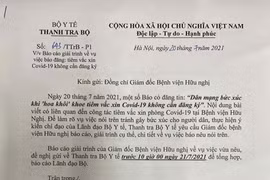 Văn bản yêu cầu của Bộ Y tế gửi Bệnh viện Hữu Nghị.