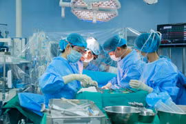 Các bác sỹ Bệnh viện Trung ương Quân đội 108 thực hiện một ca ghép gan. (Ảnh: PV/Vietnam+)