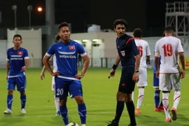 Hồ Tuấn Tài (số 20) ghi bàn duy nhất cho U23 Việt Nam. (Ảnh: Cộng tác viên từ Qatar)