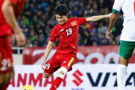 Xuân Trường hứa quyết tâm trong trận lượt về trước Indonesia tại Mỹ Đình. (Ảnh: Minh Chiến/Vietnam+)