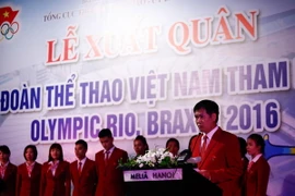 Đoàn thể thao Việt Nam trong lễ ra mắt đi Olympic Rio 2016. (Ảnh: Minh Chiến/Vietnam+)