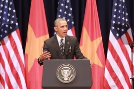 Tổng thống Hoa Kỳ Barack Obama đã có bài phát biểu đặc biệt trước gần 2.000 thanh niên, đại diện cho giới trẻ Việt Nam. (Ảnh: Minh Sơn/TTXVN)