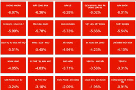 Giá trị vốn hóa của 22/25 nhóm ngành đã bị thổi bay từ 3%-6%. (Nguồn: Vietstock)
