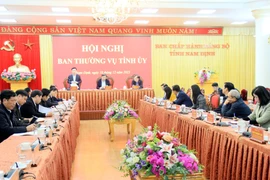 Ban Thường vụ Tỉnh uỷ Nam Định tổ chức hội nghị đánh giá kết quả thực hiện nhiệm vụ chính trị năm 2023. (Ảnh: Thái Thuần/TTXVN)