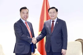 Chủ tịch Quốc hội Vương Đình Huệ tiếp ông Don Hà, Giám đốc điều hành Công ty Remax New Zealand. (Ảnh: Doãn Tấn/TTXVN)