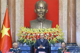 Chủ tịch nước Nguyễn Xuân Phúc tại buổi gặp mặt Ban Liên lạc Cựu chiến binh Sư đoàn Phòng không 361. (Ảnh: Thống Nhất/TTXVN)