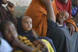 Trẻ em bị suy dinh dưỡng chờ khám bệnh tại một trại tị nạn ở Baidoa, Somalia. (Ảnh: AFP/TTXVN)