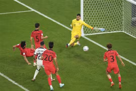 Hậu vệ Kim Young-Kwon (số 19) ghi bàn thắng cân bằng tỉ số 1-1 cho Hàn Quốc. (Ảnh: AFP/ TTXVN)