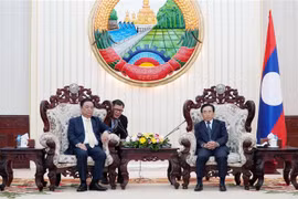 Thủ tướng Lào Phankham Viphavanh tiếp thân mật Bộ trưởng Lê Minh Hoan cùng đoàn. (Ảnh: Phạm Kiên/TTXVN)