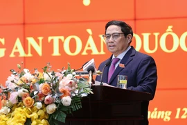 Thủ tướng Phạm Minh Chính phát biểu chỉ đạo Hội nghị Công an toàn quốc. (Ảnh: Dương Giang/TTXVN)