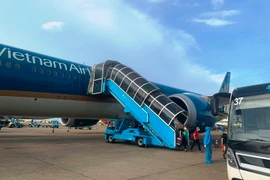 Chuyến bay VN213 chở 300 bác sĩ hạ cánh an toàn tại Thành phố Hồ Chí Minh chiều ngày 5/8. (Ảnh: CTV/Vietnam+)