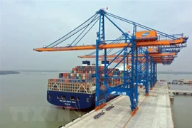 Một tàu container vào trả hàng tại bến cảng ở nước ta. (Ảnh: TTXVN phát)