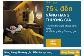 Trang quảng cáo của Vietnam Airlines về nâng hạng vé (Ảnh chụp màn hình)