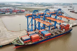 Bốc xếp dỡ hàng hóa tại một cảng biển. (Ảnh: CTV/Vietnam+)