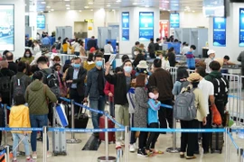 Hành khách làm thủ tục chuyến bay tại sân bay Nội Bài. (Ảnh: CTV/Vietnam+)