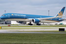 Dòng máy bay thân rộng được Vietnam Airlines sử dụng để bay thẳng từ Việt Nam-Mỹ. (Ảnh: CTV/Vietnam+)