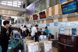 Hành khách làm thủ tục tại cảng hàng không Nội Bài trong chuyến bay từ Hà Nội-Thành phố Hồ Chí Minh. (Ảnh: CTV/Vietnam+)