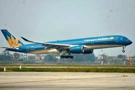 Máy bay của hãng hàng không Vietnam Airlines cất cánh tại sân bay Nội Bài. (Ảnh: CTV/Vietnam+)
