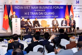 Chủ tịch nước Trần Đại Quang dự, phát biểu tại Diễn đàn Doanh nghiệp Việt Nam-Ấn Độ. (Ảnh: Nhan Sáng/TTXVN)