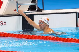 Kình ngư số 1 Việt Nam Nguyễn Huy Hoàng kết thúc hành trình thi đấu ở Olympic Paris khi dừng chân ở vòng loại nội dung 800m tự do lẫn 1.500m tự do. (Ảnh: Hoàng Linh/TTXVN)