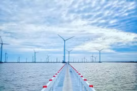 Cùng với Vietsovpetro, PVC-MS là nhà thầu chính chế tạo, lắp đặt cho dự án điện gió Kê Gà trên biển Bình Thuận. (Ảnh: PV/Vietnam+)