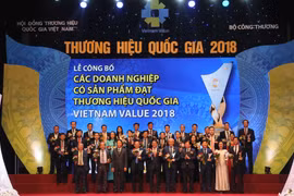 Các doanh nghiệp có sản phẩm đạt Thương hiệu quốc gia năm 2018. (Ảnh: Đức Duy/Vietnam+)
