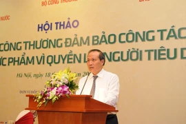 Lãnh đạo Bộ Công Thương phát biểu tại Hội thảo: Ngành công thương đảm bảo công tác An toàn thực phẩm vì quyền lợi người tiêu dùng. (Ảnh: Đức Duy/Vietnam+) 