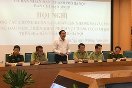 Phó Chủ tịch Ủy ban nhân dân thành phố Hà Nội phát biểu tại Hội nghị sơ kết Ban chỉ đạo 389 thành phố. (Ảnh: Đức Duy/Vietnam+)