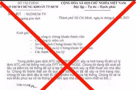 Văn bản giả mạo công văn của Sở giao dịch chứng khoán HOSE lan truyền trên mạng trong chiều 6/7. (Nguồn: laodong.vn)
