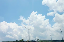 Lắp đặt điện gió tại tỉnh Bình Thuận. (Ảnh: PV:Vietnam+)