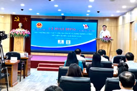 Thứ trưởng Nguyễn Sinh Nhật Tân phát biểu tại Lễ phát động Giải báo chí về tiết kiệm năng lượng. (Ảnh: Đức Duy/Vietnam+)