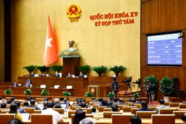 Quốc hội biểu quyết thông qua Luật Phòng cháy, chữa cháy và cứu nạn, cứu hộ. (Ảnh: Doãn Tấn/TTXVN)
