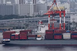 Tàu chở hàng hóa tại cảng ở Tokyo, Nhật Bản. (Ảnh: AFP/TTXVN)